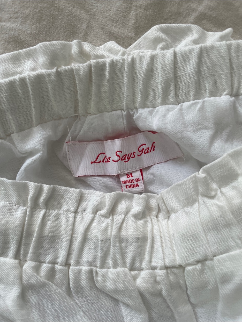 Lisa Says Gah White Wide-Leg Drawstring Linen Lined Pants - Picture 3 of 5